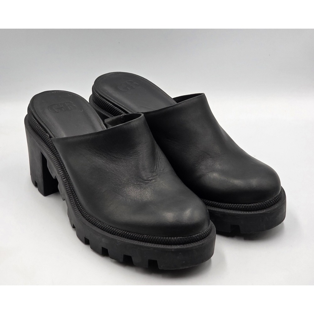 Gianni Bini End Game Black Leather Chunky Lug Mule Clogs Platform 8.5M Y2K